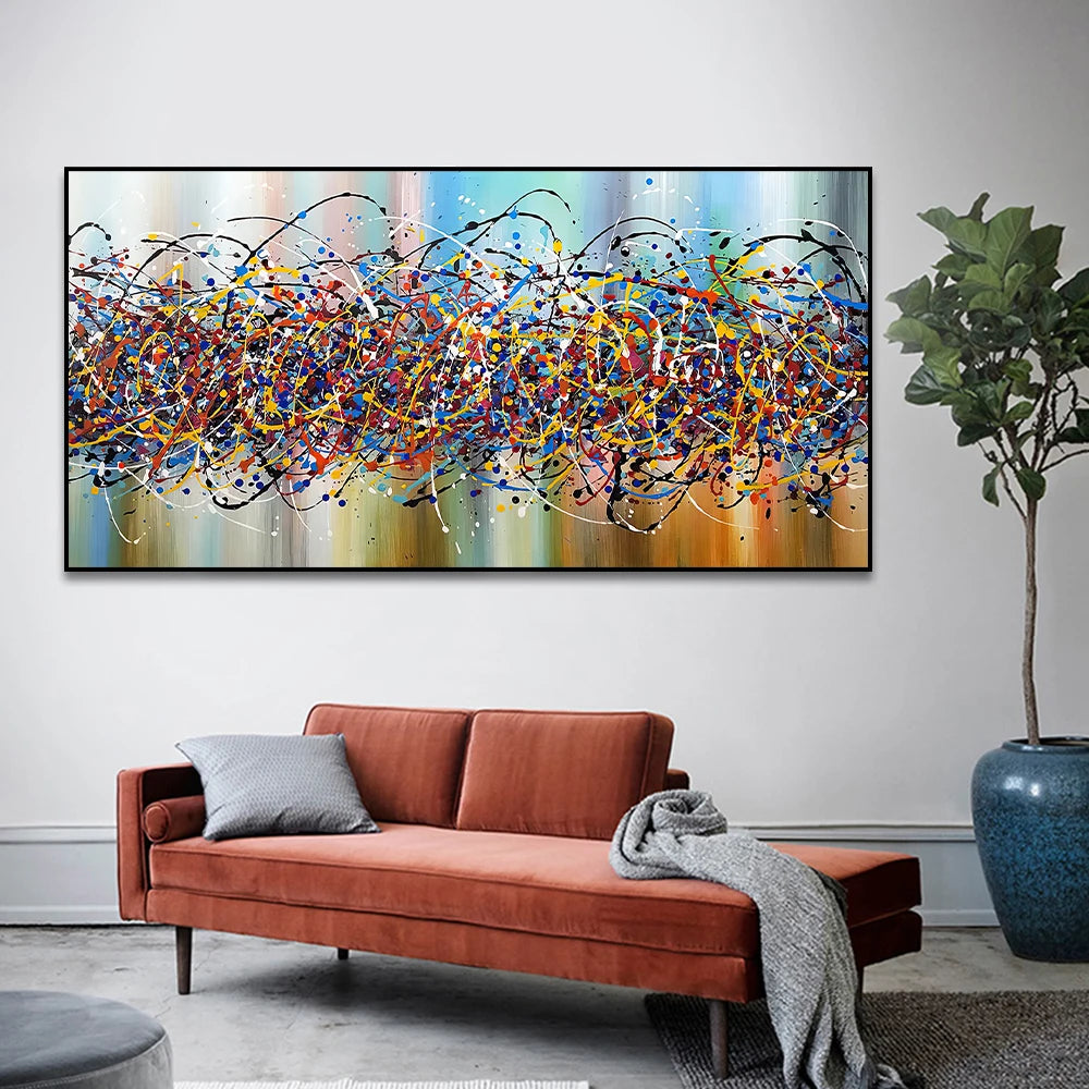 Colorful Chaos Paint Splash Abstract Wall Art Fine Art Canvas Print Picture For Modern Apartment Living Room Home Office Hotel Decor