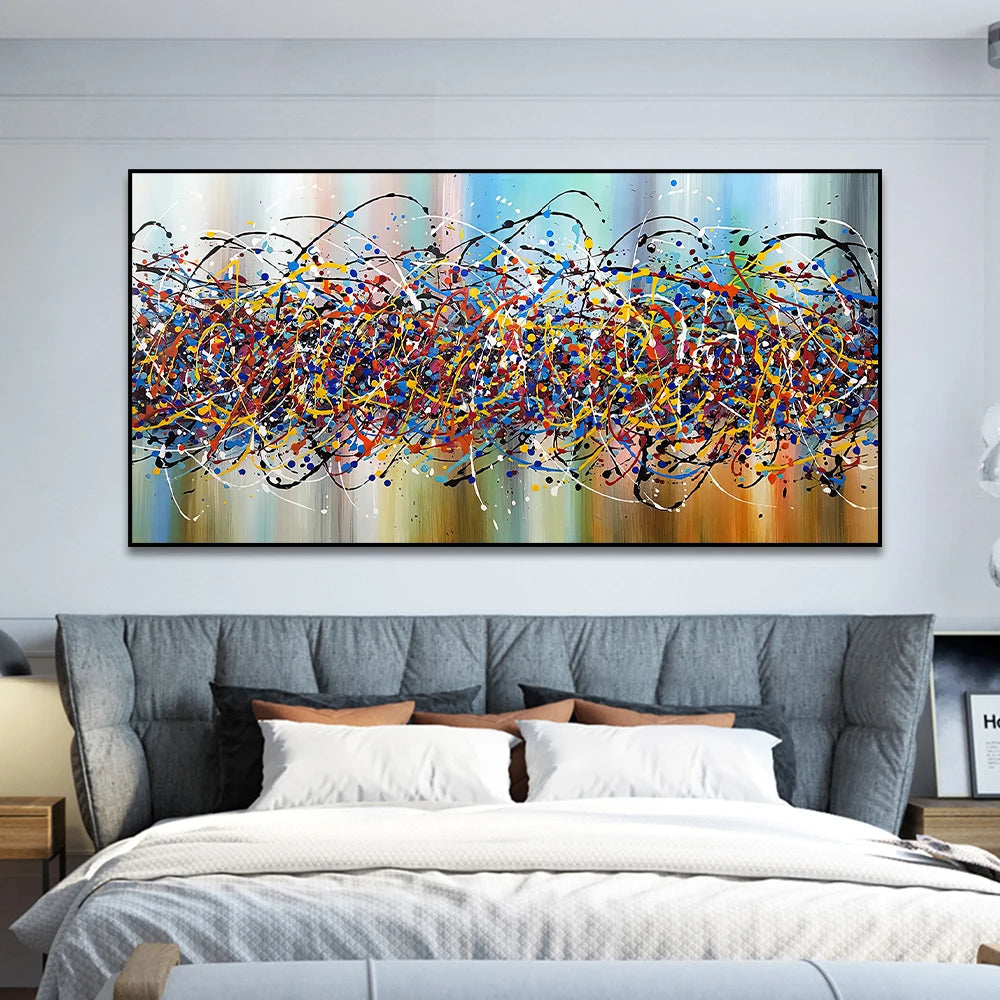Colorful Chaos Paint Splash Abstract Wall Art Fine Art Canvas Print Picture For Modern Apartment Living Room Home Office Hotel Decor