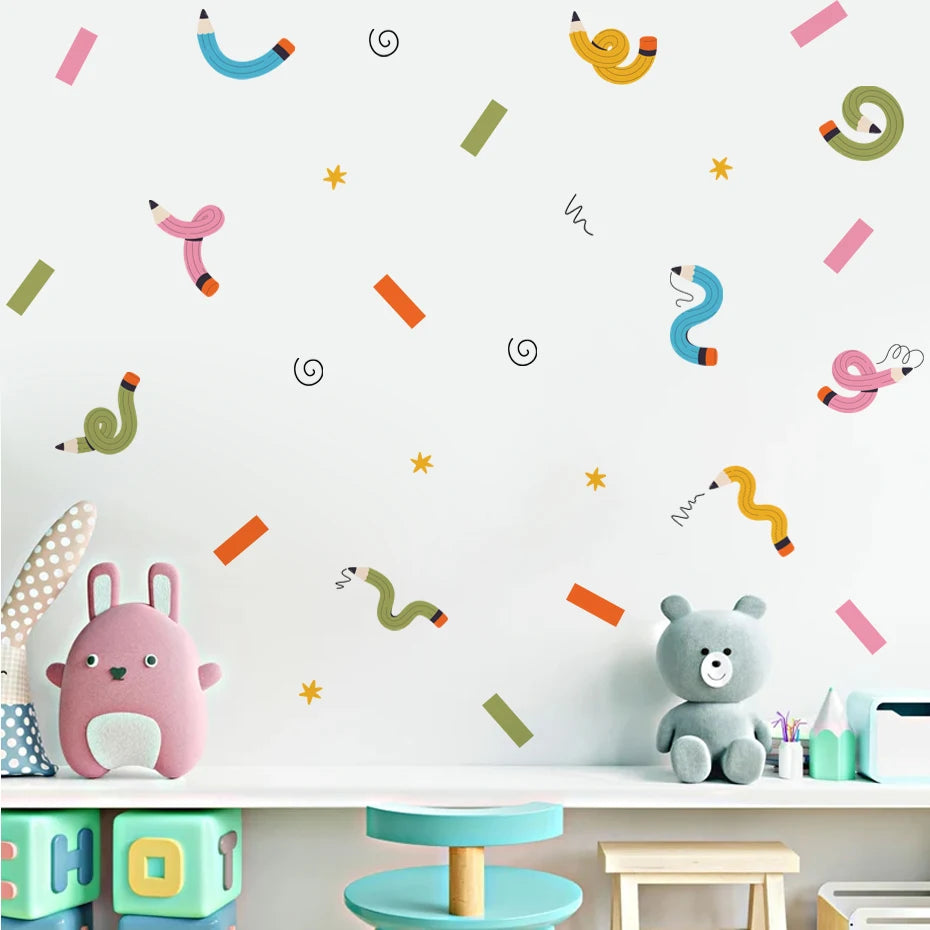 Colorful Crazy Crayons Cartoon Wall Decals – Creative Vinyl Wall Stickers for Kids’ Room, Children's Study Room or Nursery Classroom Decor