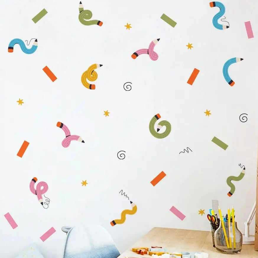 Colorful Crazy Crayons Cartoon Wall Decals – Creative Vinyl Wall Stickers for Kids’ Room, Children's Study Room or Nursery Classroom Decor