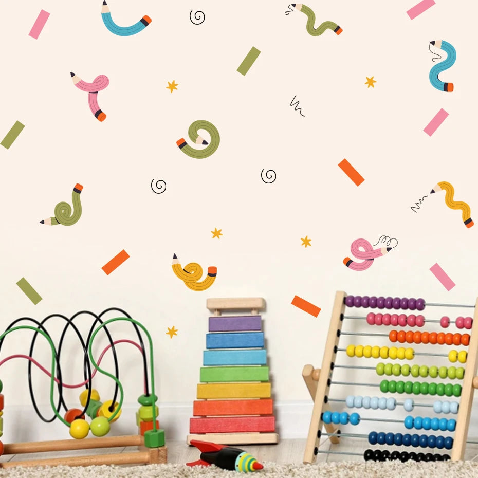 Colorful Crazy Crayons Cartoon Wall Decals – Creative Vinyl Wall Stickers for Kids’ Room, Children's Study Room or Nursery Classroom Decor