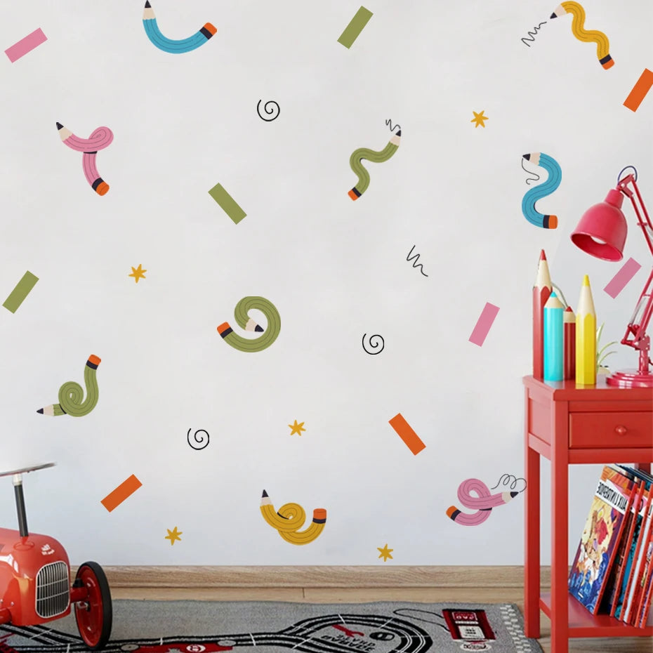 Colorful Crazy Crayons Cartoon Wall Decals – Creative Vinyl Wall Stickers for Kids’ Room, Children's Study Room or Nursery Classroom Decor
