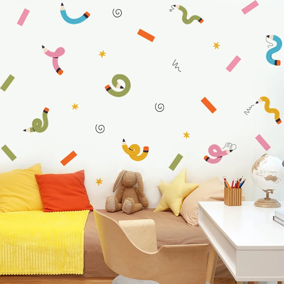 Colorful Crazy Crayons Cartoon Wall Decals – Creative Vinyl Wall Stickers for Kids’ Room, Children's Study Room or Nursery Classroom Decor