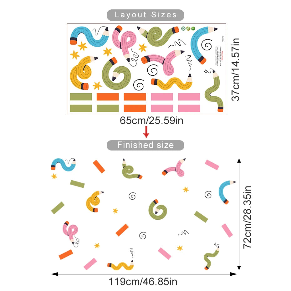 Colorful Crazy Crayons Cartoon Wall Decals – Creative Vinyl Wall Stickers for Kids’ Room, Children's Study Room or Nursery Classroom Decor