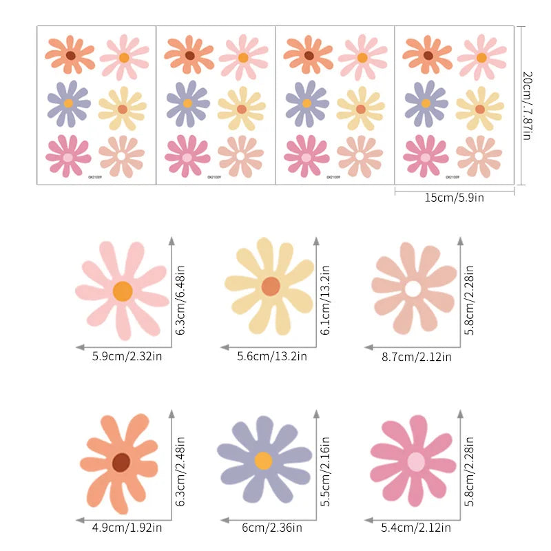 Colorful Daisy Flower Wall Stickers – Peel & Stick Vinyl Wall Decals for Kids’ Rooms, Nursery & Baby Girl Decor