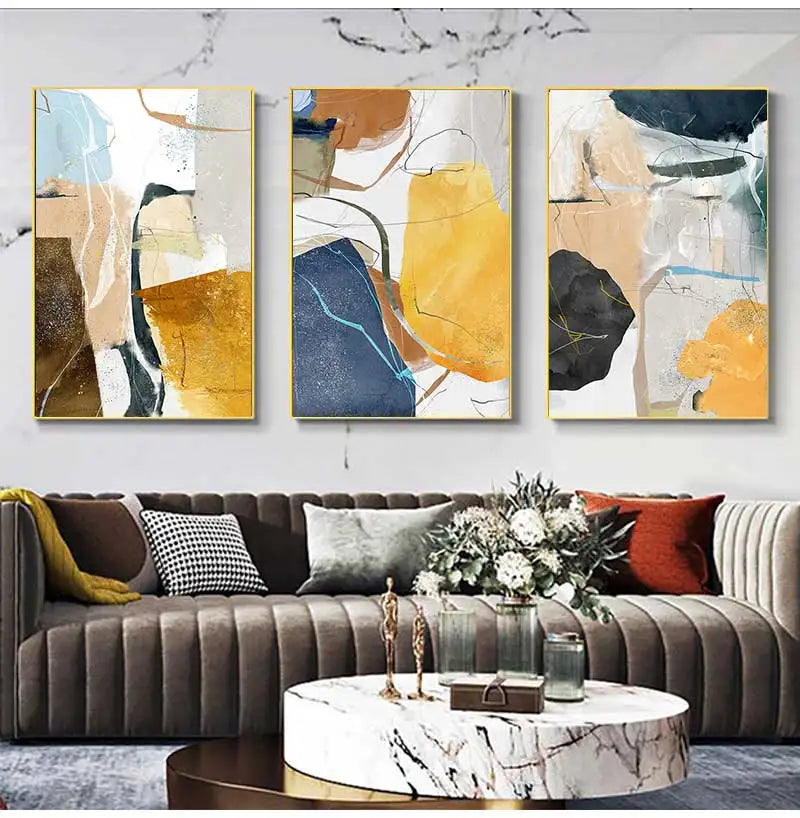 Abstract Geomorphic Design Colorful Earthy Tones Nordic Geomorphic Abstract Wall Art For Living ...