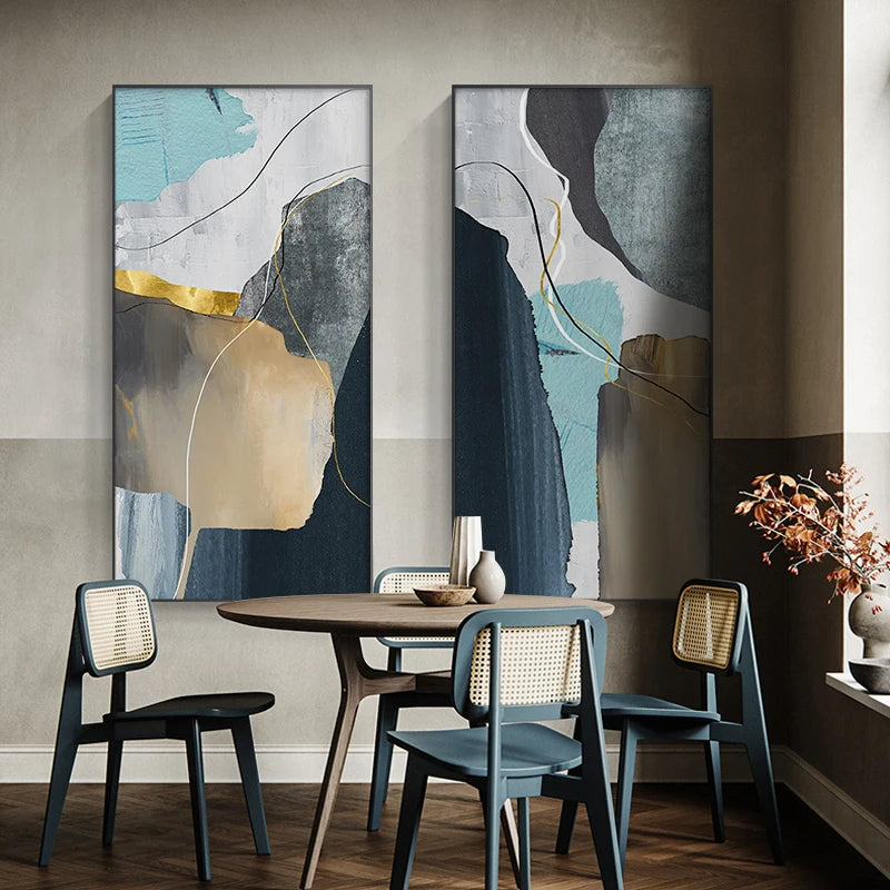 Abstract Geomorphic Design Colorful Golden Flash Geomorphic Abstract Wall Artwork For Living Room ...