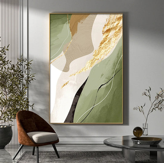 Colorful Nordic Abstract Geomorphic Wall Art Fine Art Canvas Prints Green Brown Beige Orange Pictures For Living Room Dining Room Decor