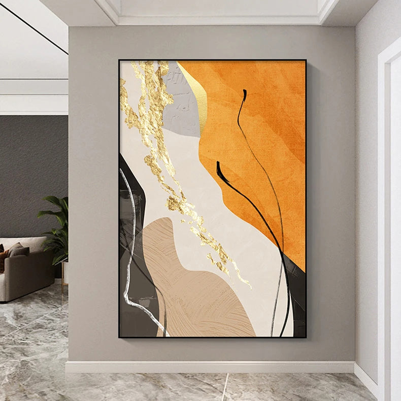 Colorful Nordic Abstract Geomorphic Wall Art Fine Art Canvas Prints Green Brown Beige Orange Pictures For Living Room Dining Room Decor