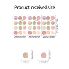 Color swatch chart with dimensions on a white background