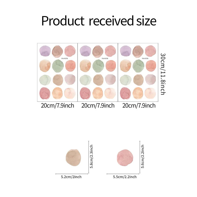 Color swatch chart with dimensions on a white background