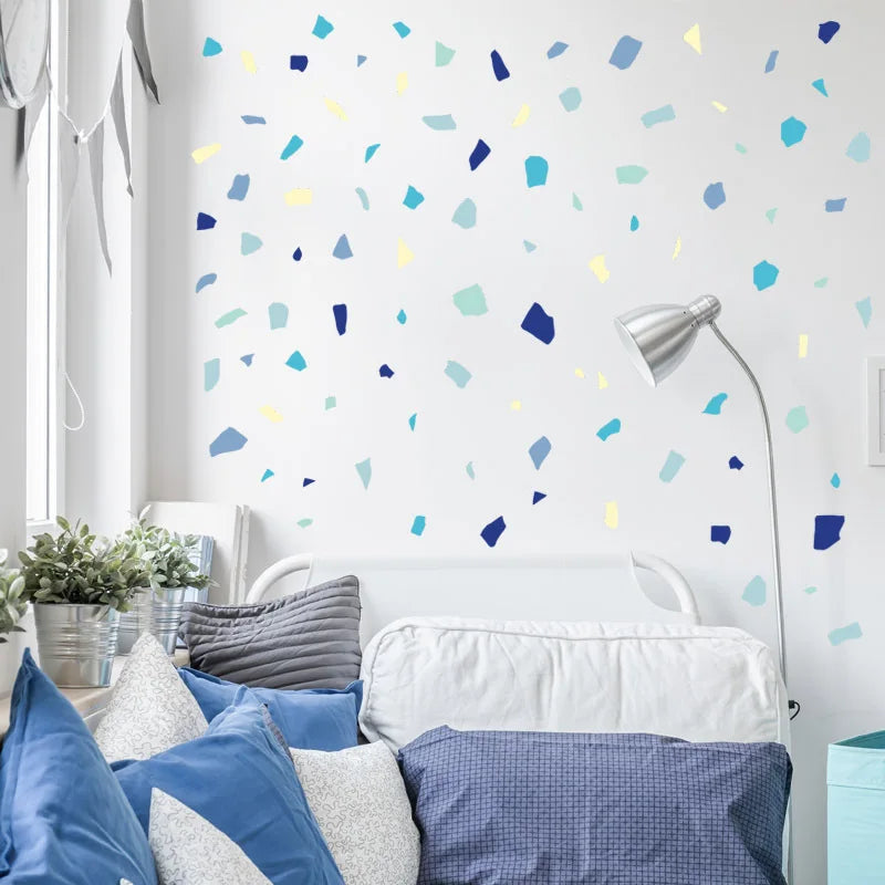 Colorful Terrazzo Vinyl Wall Decal Stickers – Peel‑and‑Stick Irregular Accent Shapes in Blue, Teal & Yellow for Creative DIY Home Décor