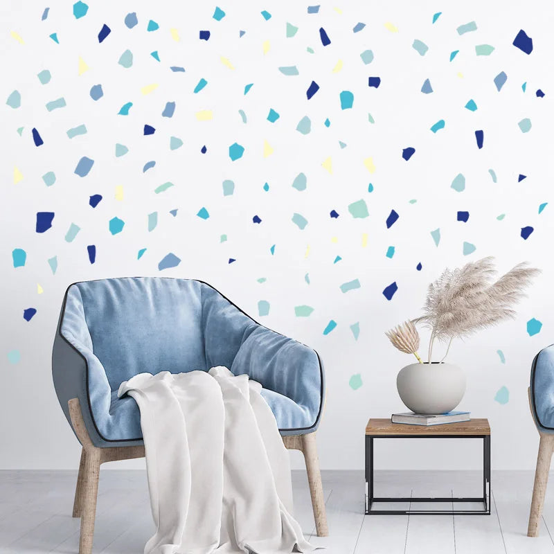 Colorful Terrazzo Vinyl Wall Decal Stickers – Peel‑and‑Stick Irregular Accent Shapes in Blue, Teal & Yellow for Creative DIY Home Décor