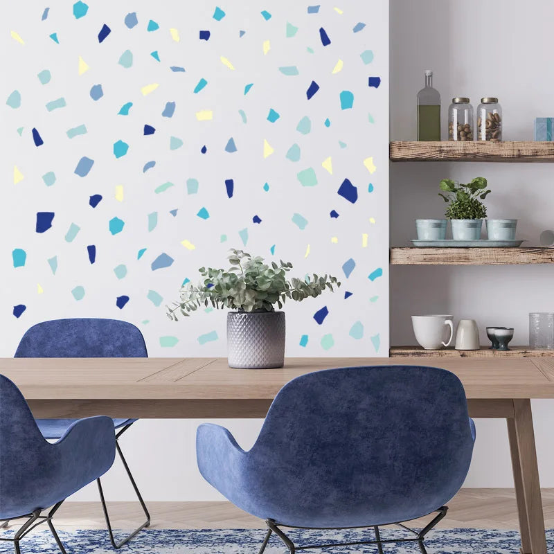 Colorful Terrazzo Vinyl Wall Decal Stickers – Peel‑and‑Stick Irregular Accent Shapes in Blue, Teal & Yellow for Creative DIY Home Décor