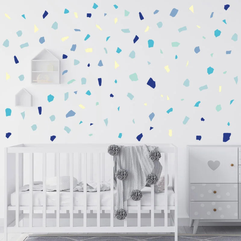 Colorful Terrazzo Vinyl Wall Decal Stickers – Peel‑and‑Stick Irregular Accent Shapes in Blue, Teal &amp; Yellow for Creative DIY Home Décor