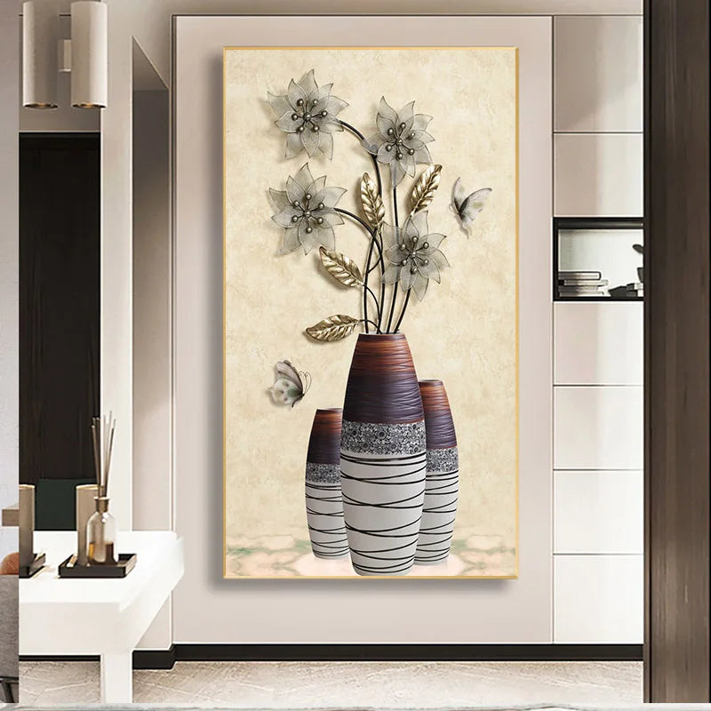 Decorative wall art with vases and flowers in a modern interior setting