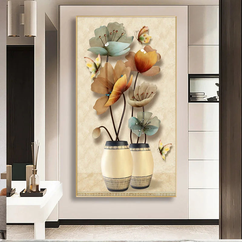 Decorative floral painting on a wall in a modern interior setting