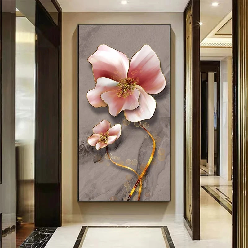 Decorative floral painting on a wall in a modern interior setting