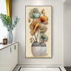 Decorative floral wall art in a modern interior setting.