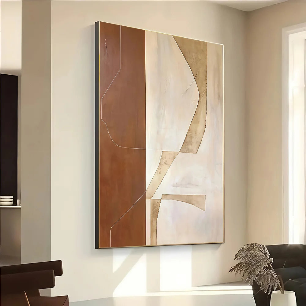Abstract art piece on a wall in a modern interior setting