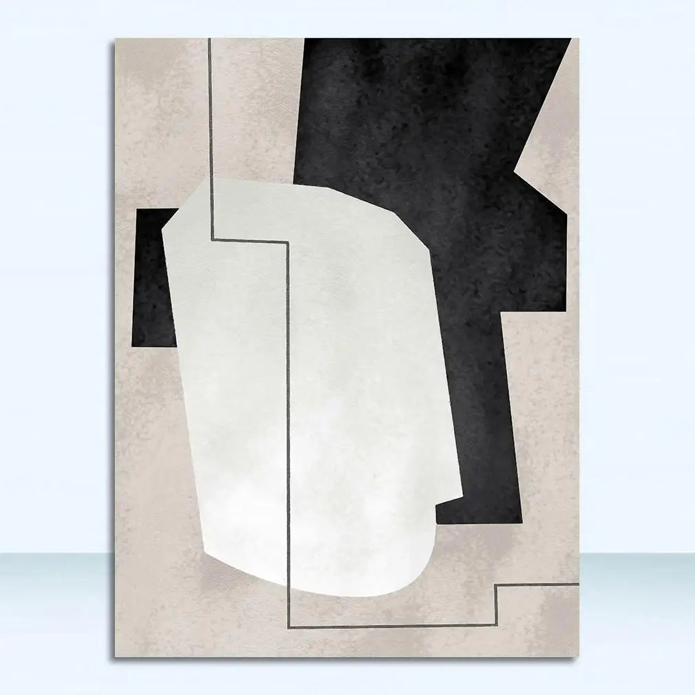 Abstract art print with geometric shapes on a beige background