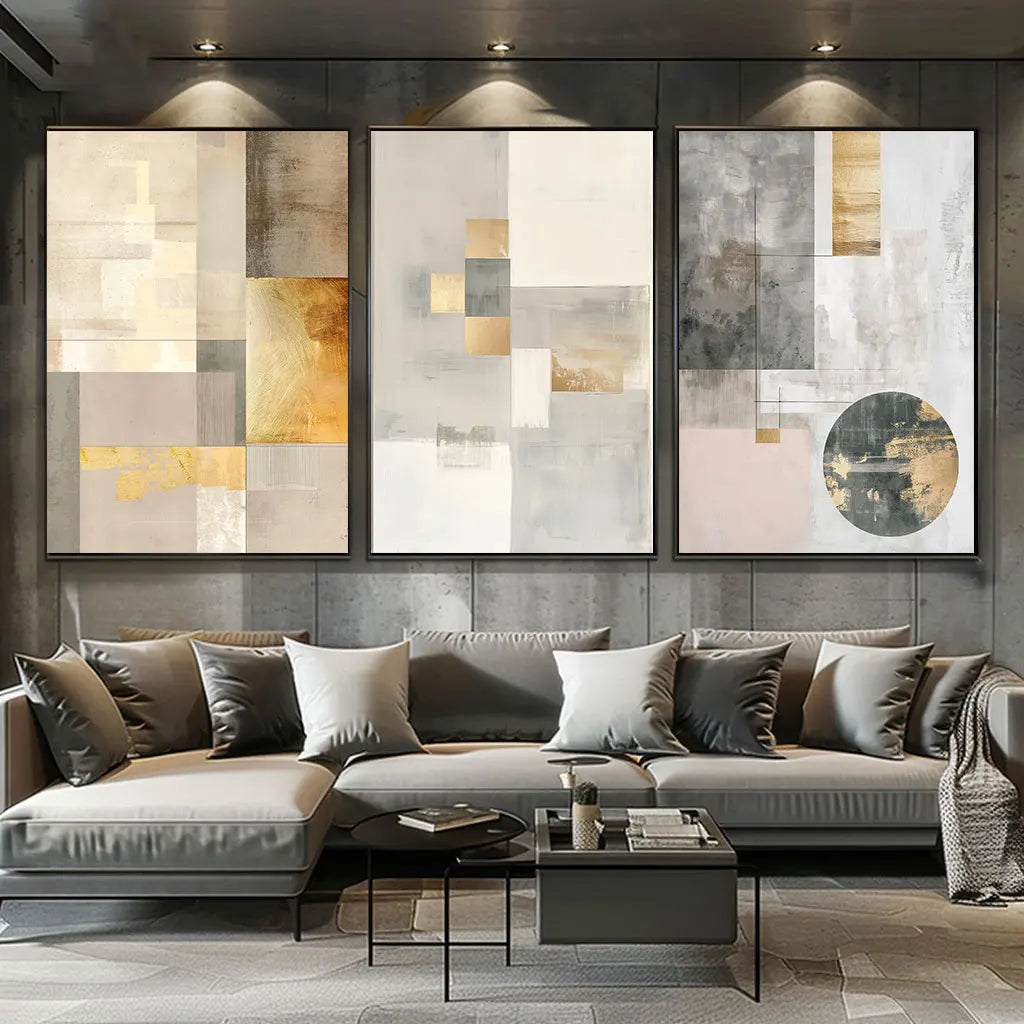 Contemporary Abstract Geometric Color Block Wall Art Fine Art Canvas Prints Neutral Color Pictures For Modern Apartment Living Room Scandinavian Home Decor