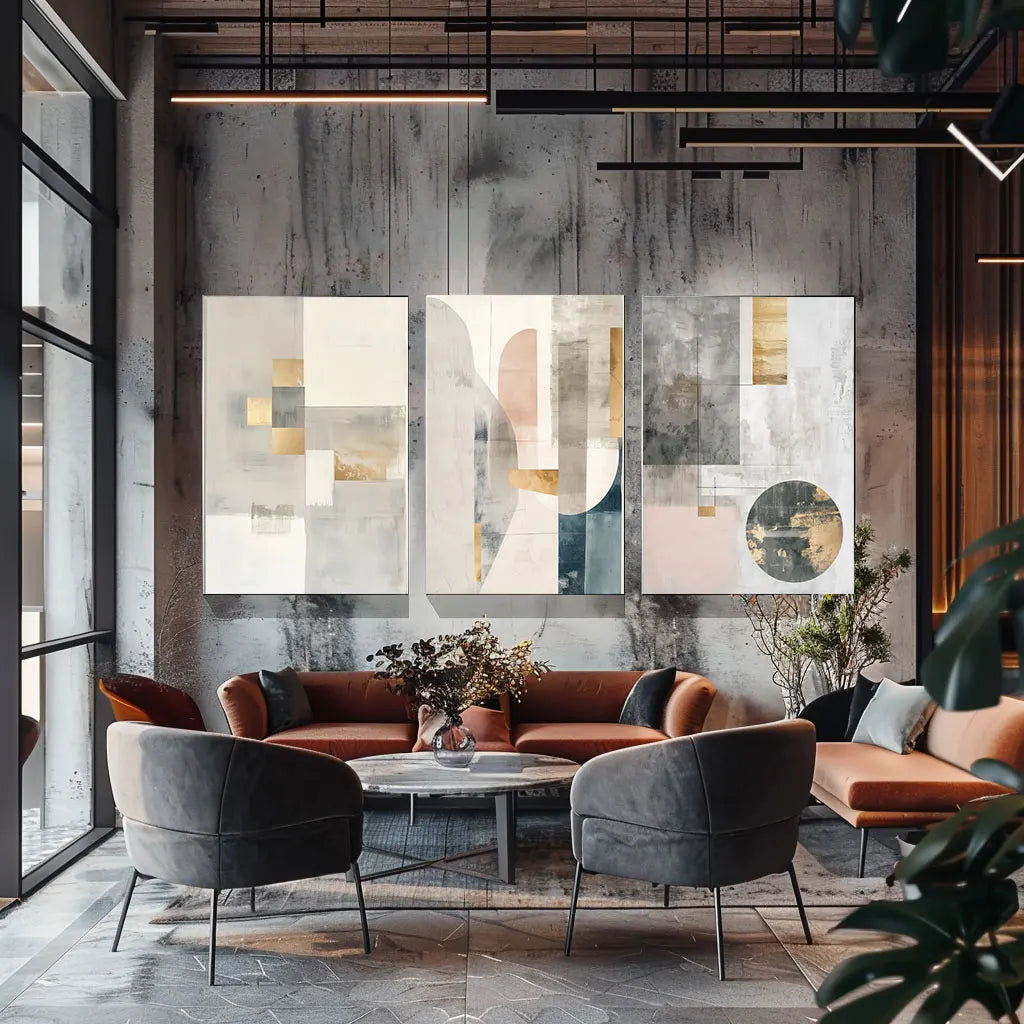 Contemporary Abstract Geometric Color Block Wall Art Fine Art Canvas Prints Neutral Color Pictures For Modern Apartment Living Room Scandinavian Home Decor