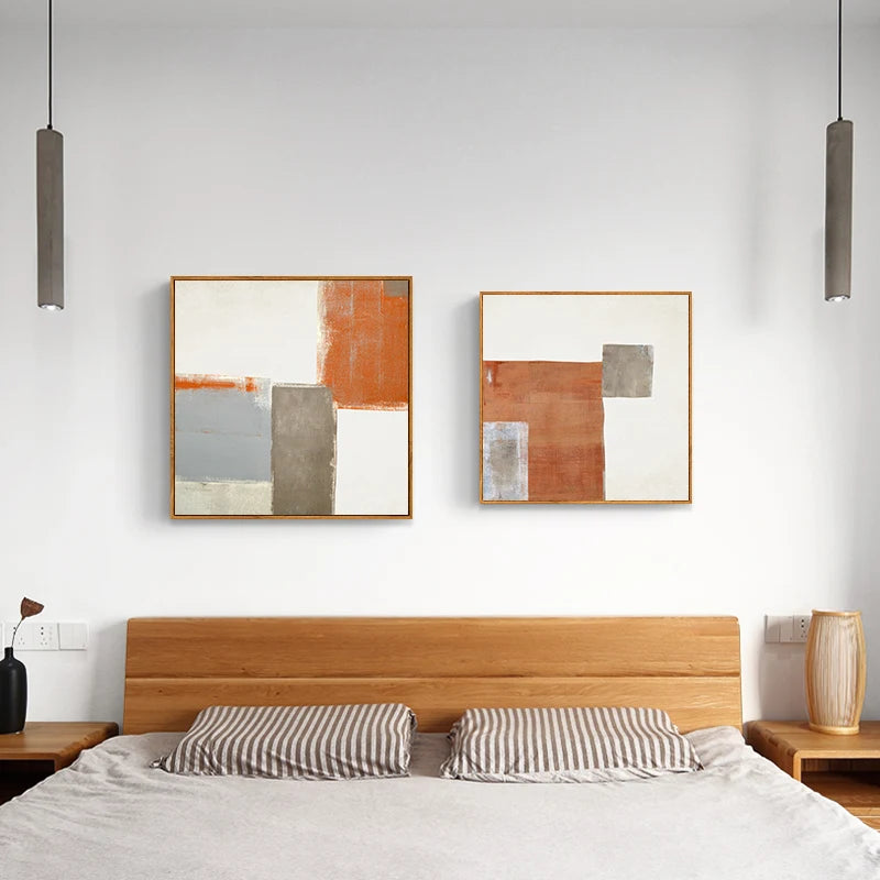 Contemporary Abstract Orange Beige Color Block Wall Art Fine Art Canvas Prints Square Format Pictures For Living Room Bedroom Art Decor