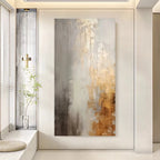 Abstract painting in a modern interior setting with neutral colors