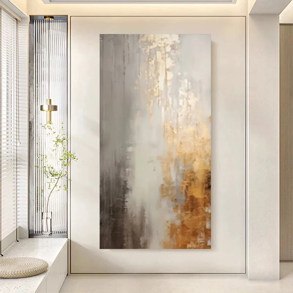 Abstract painting in a modern interior setting with neutral colors