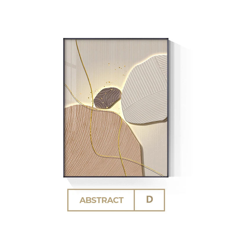Contemporary Minimalist Design Textural Abstract Wall Art With Luxurious Golden Line Fine Art Canvas Prints For Modern Interiors