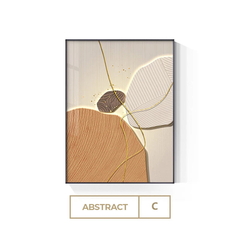 Contemporary Minimalist Design Textural Abstract Wall Art With Luxurious Golden Line Fine Art Canvas Prints For Modern Interiors