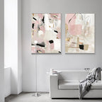 Contemporary Pastel Abstract Canvas Print Wall Art - Bold and Delicate Geometric Art in Pink, White, Black, and Beige - Perfect for Modern Minimalist Interiors