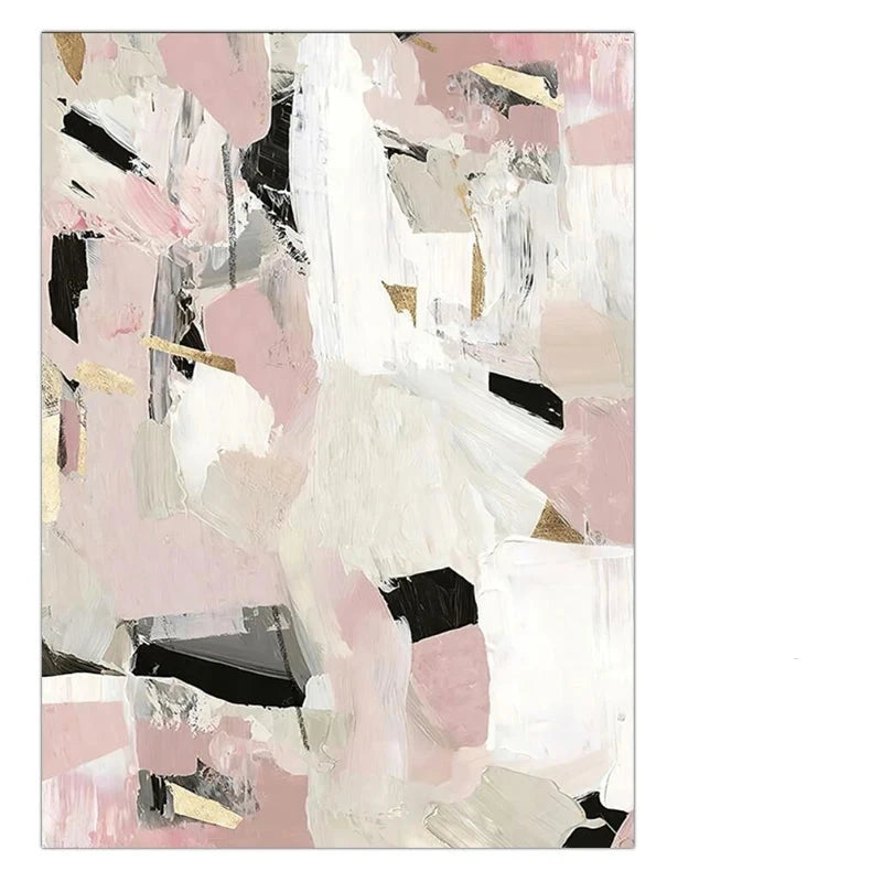 Contemporary Pastel Abstract Canvas Print Wall Art - Bold and Delicate Geometric Art in Pink, White, Black, and Beige - Perfect for Modern Minimalist Interiors