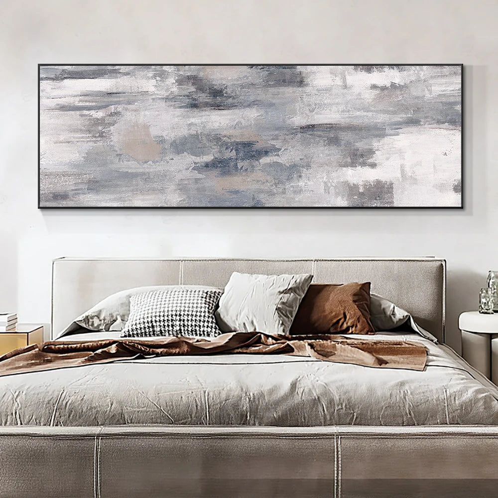 Bedroom with a large abstract painting above the bed