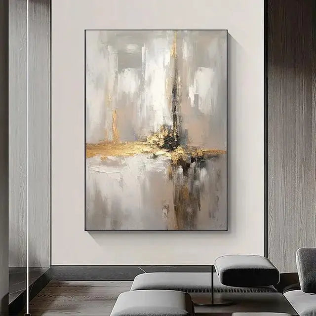 Abstract art painting in a modern living room setting