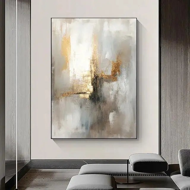 Abstract art painting in a modern living room setting