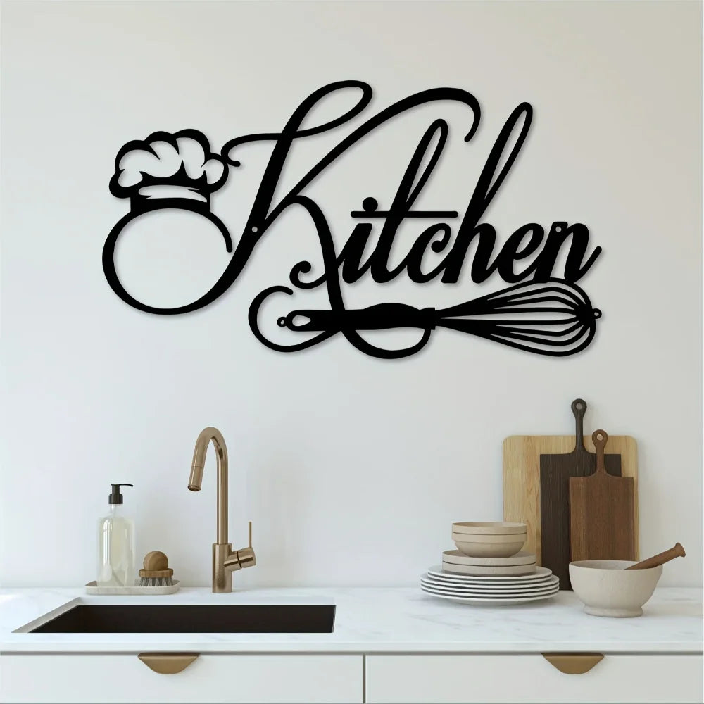 Cookery Lovers Kitchen Sign Black Metal Wall Art 3d Iron Craft Typographic Wall Decoration For Modern Creative Kitchen Decor