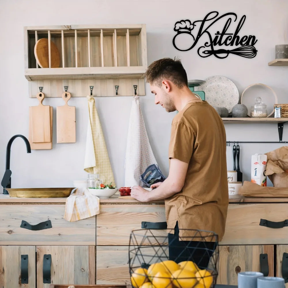 Cookery Lovers Kitchen Sign Black Metal Wall Art 3d Iron Craft Typographic Wall Decoration For Modern Creative Kitchen Decor