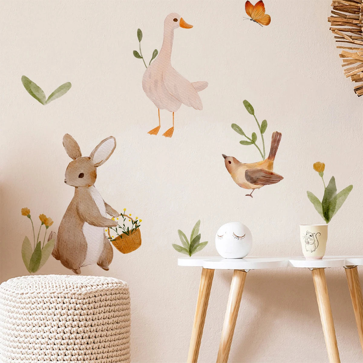 Countryside Animals Wall Stickers – Cute Cartoon Rabbit, Hedgehog, Mouse & Duck Wall Decals for Nursery or Kids’ Room Decor