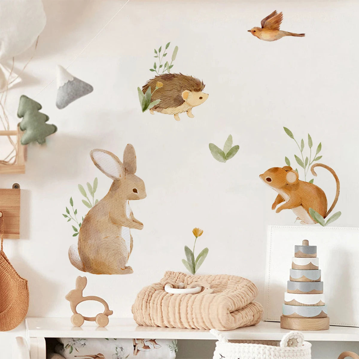 Countryside Animals Wall Stickers – Cute Cartoon Rabbit, Hedgehog, Mouse & Duck Wall Decals for Nursery or Kids’ Room Decor