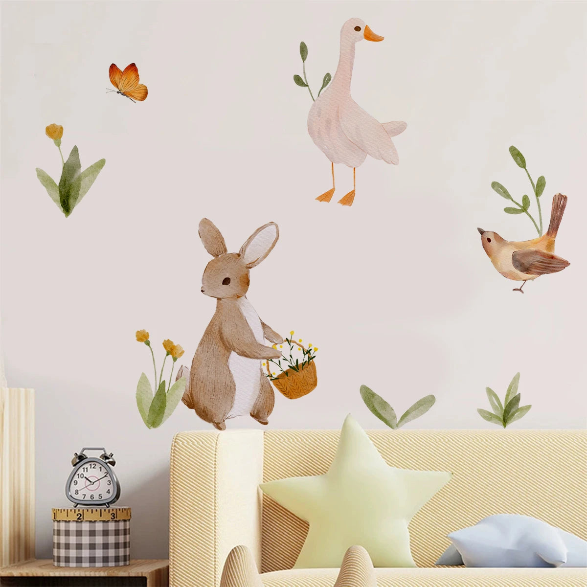 Countryside Animals Wall Stickers – Cute Cartoon Rabbit, Hedgehog, Mouse & Duck Wall Decals for Nursery or Kids’ Room Decor