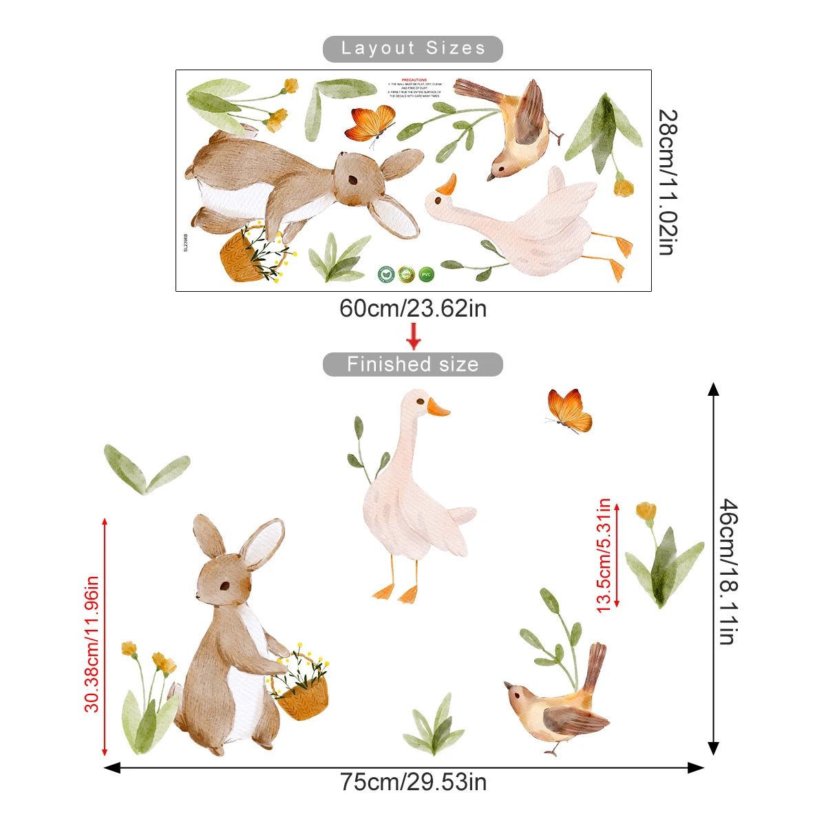 Countryside Animals Wall Stickers – Cute Cartoon Rabbit, Hedgehog, Mouse & Duck Wall Decals for Nursery or Kids’ Room Decor