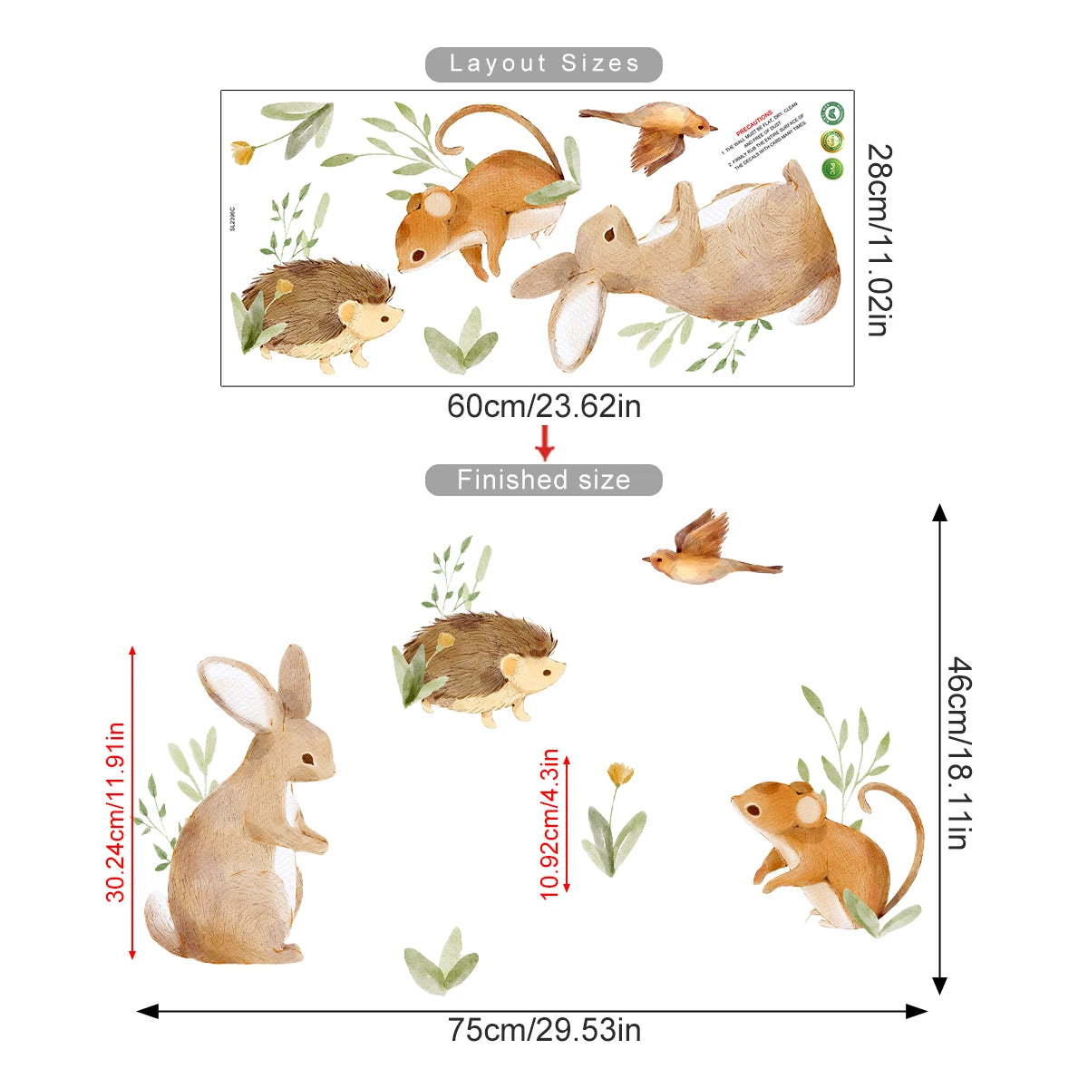 Countryside Animals Wall Stickers – Cute Cartoon Rabbit, Hedgehog, Mouse & Duck Wall Decals for Nursery or Kids’ Room Decor