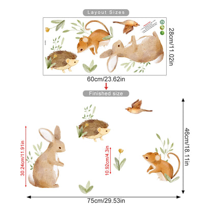 Countryside Animals Wall Stickers – Cute Cartoon Rabbit, Hedgehog, Mouse & Duck Wall Decals for Nursery or Kids’ Room Decor