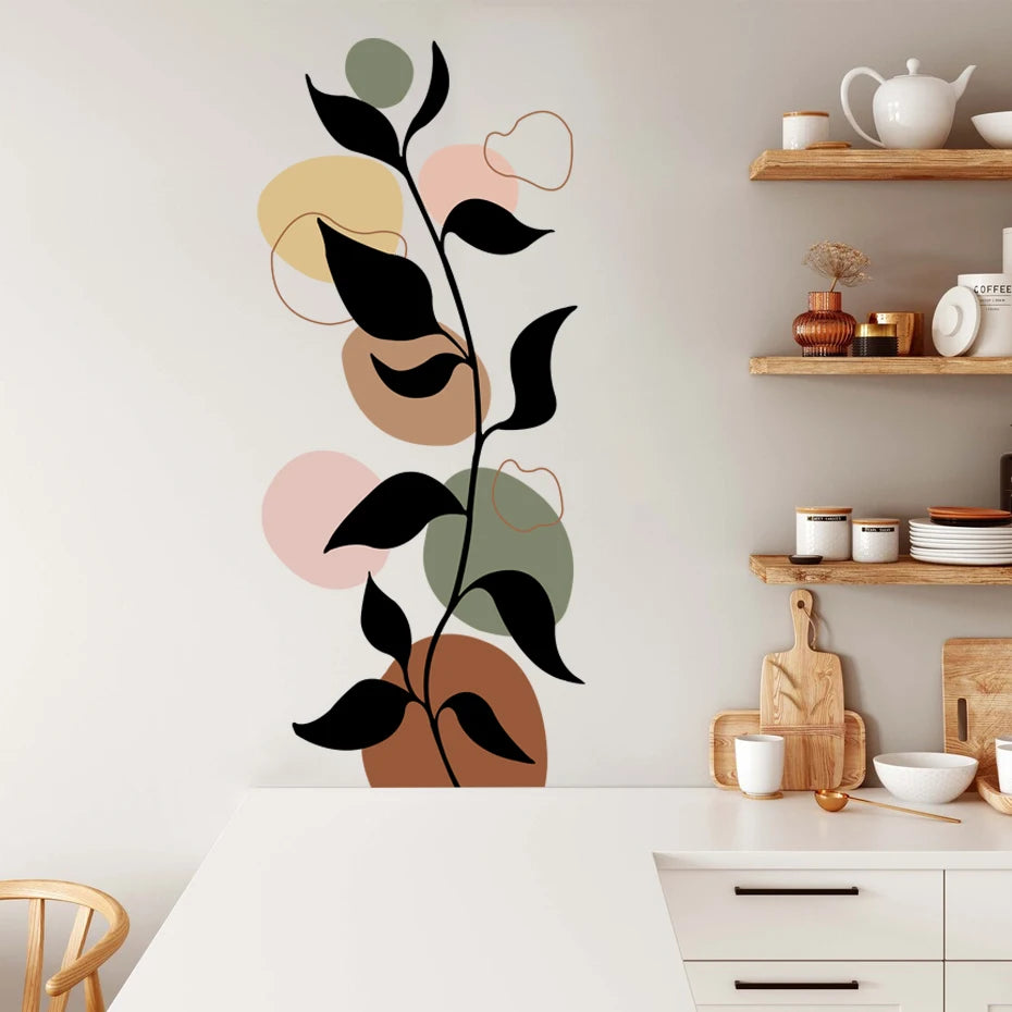 Creative Boho Botanical Mural Wall Decal – Geometric Design for Kids’ Rooms & Living Rooms etc Modern Creative DIY Home Decor