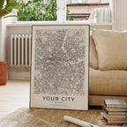 Custom City Map Wall Art Fine Art Canvas Print Simple Minimalist Design Modern Artworks For Living Room Home & Office - Custom Made For Your City!