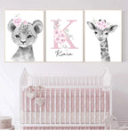 Cute Animals Nordic Nursery Posters Personalized Baby's Name Wall Art Fine Art Canvas Prints Pictures For Baby's Room Nursery Room Wall Decor