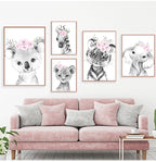 Cute Animals Nordic Nursery Posters Personalized Baby's Name Wall Art Fine Art Canvas Prints Pictures For Baby's Room Nursery Room Wall Decor