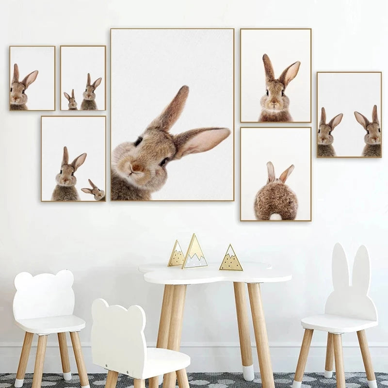 Cute Bunny Rabbit Photoshoot Poster Wall Art Fine Art Canvas Prints Baby Animal Pictures For Nursery Room Children's Room Wall Decor